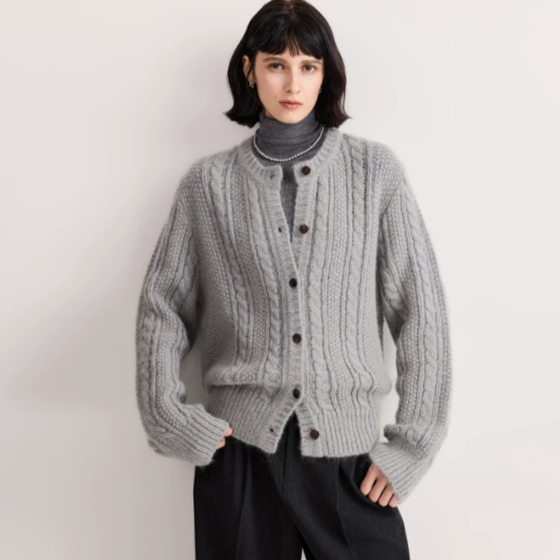 Cardigan Damen mit grobem Strick und Knopfleiste | J&B - 5 - Jasminaboutique.com