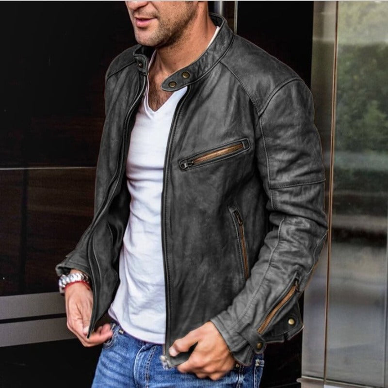 Herren Lederjacke in schmaler Passform mit Reißverschlusstaschen | J&B - 2 - Jasminaboutique.com