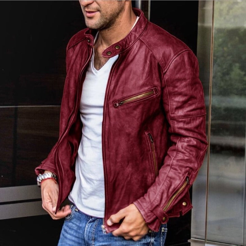 Herren Lederjacke in schmaler Passform mit Reißverschlusstaschen | J&B - 4 - Jasminaboutique.com