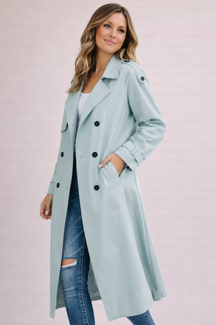Trenchcoat Damen im Longline-Stil mit klassischem Kragen | J&B - 2 - Jasminaboutique.com