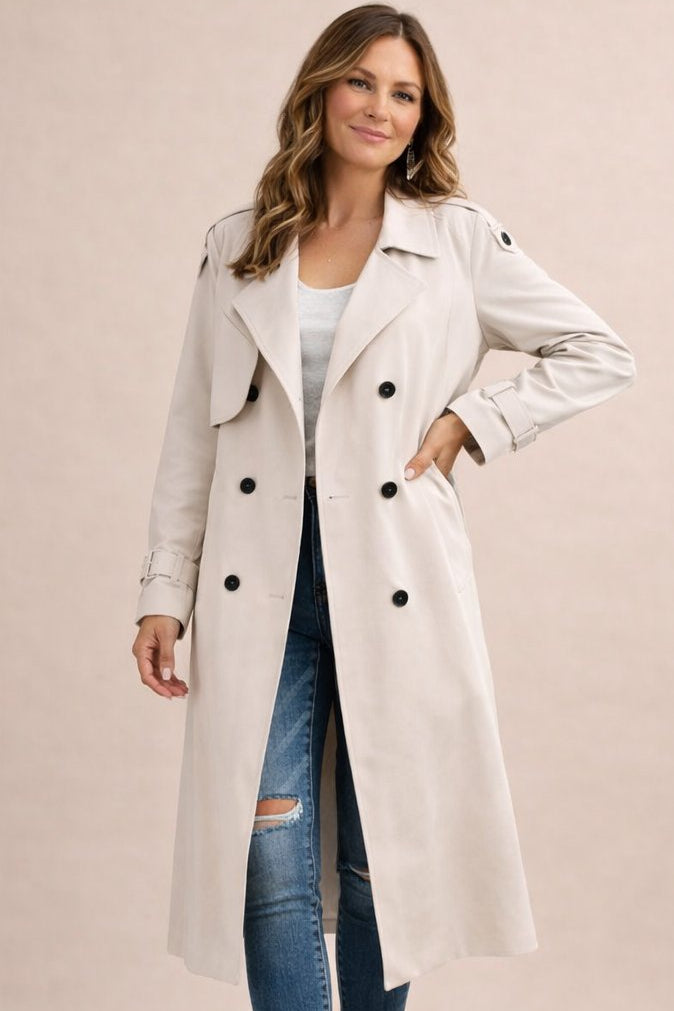 Trenchcoat Damen im Longline-Stil mit klassischem Kragen | J&B - 4 - Jasminaboutique.com