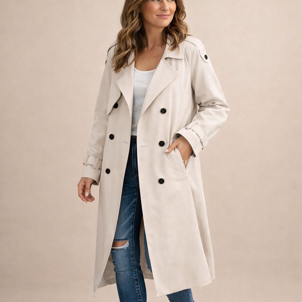 Trenchcoat Damen im Longline-Stil mit klassischem Kragen | J&B - 7 - Jasminaboutique.com