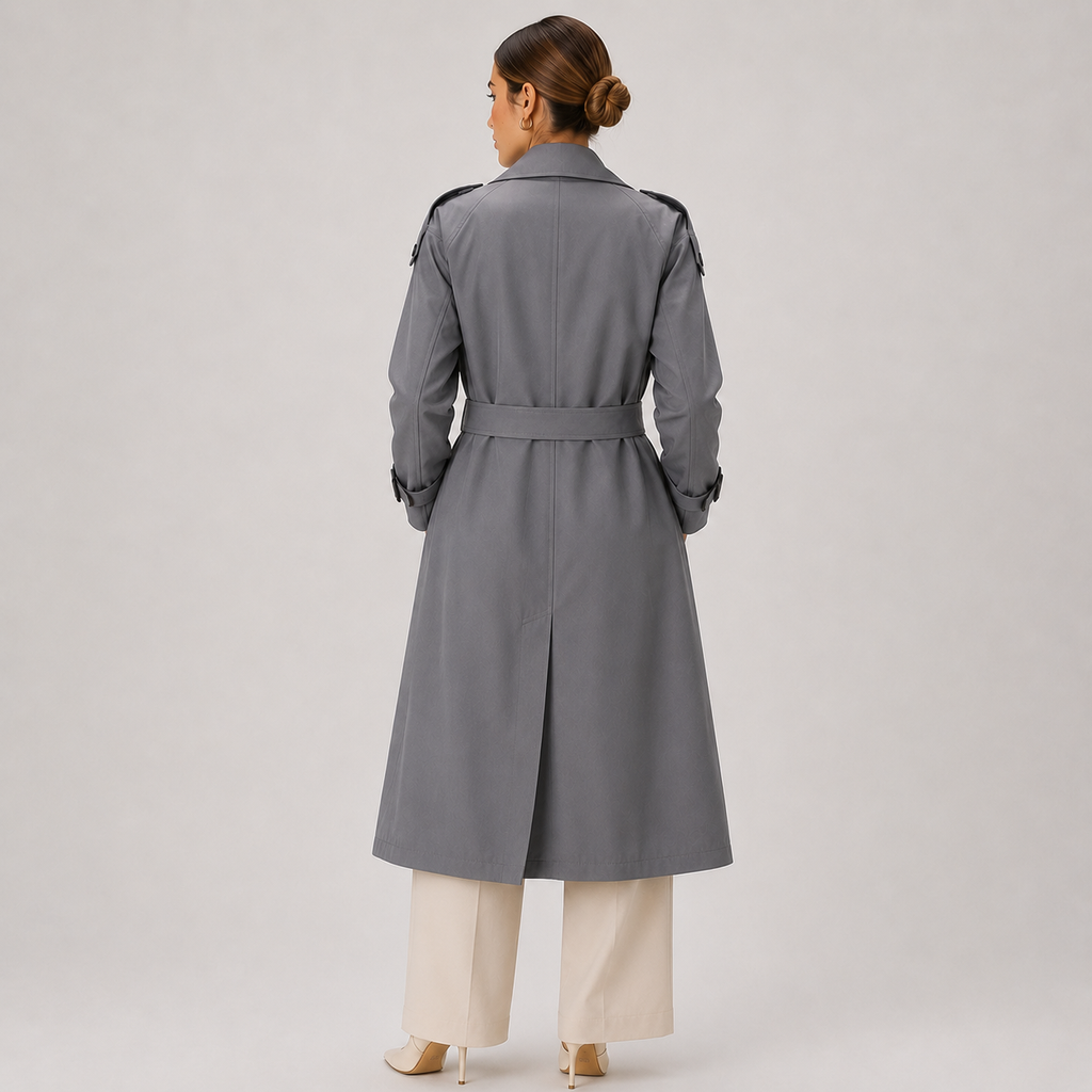 Trenchcoat Damen mit langen Ärmeln und Zweireiher-Verschluss | J&B - 4 - Jasminaboutique.com