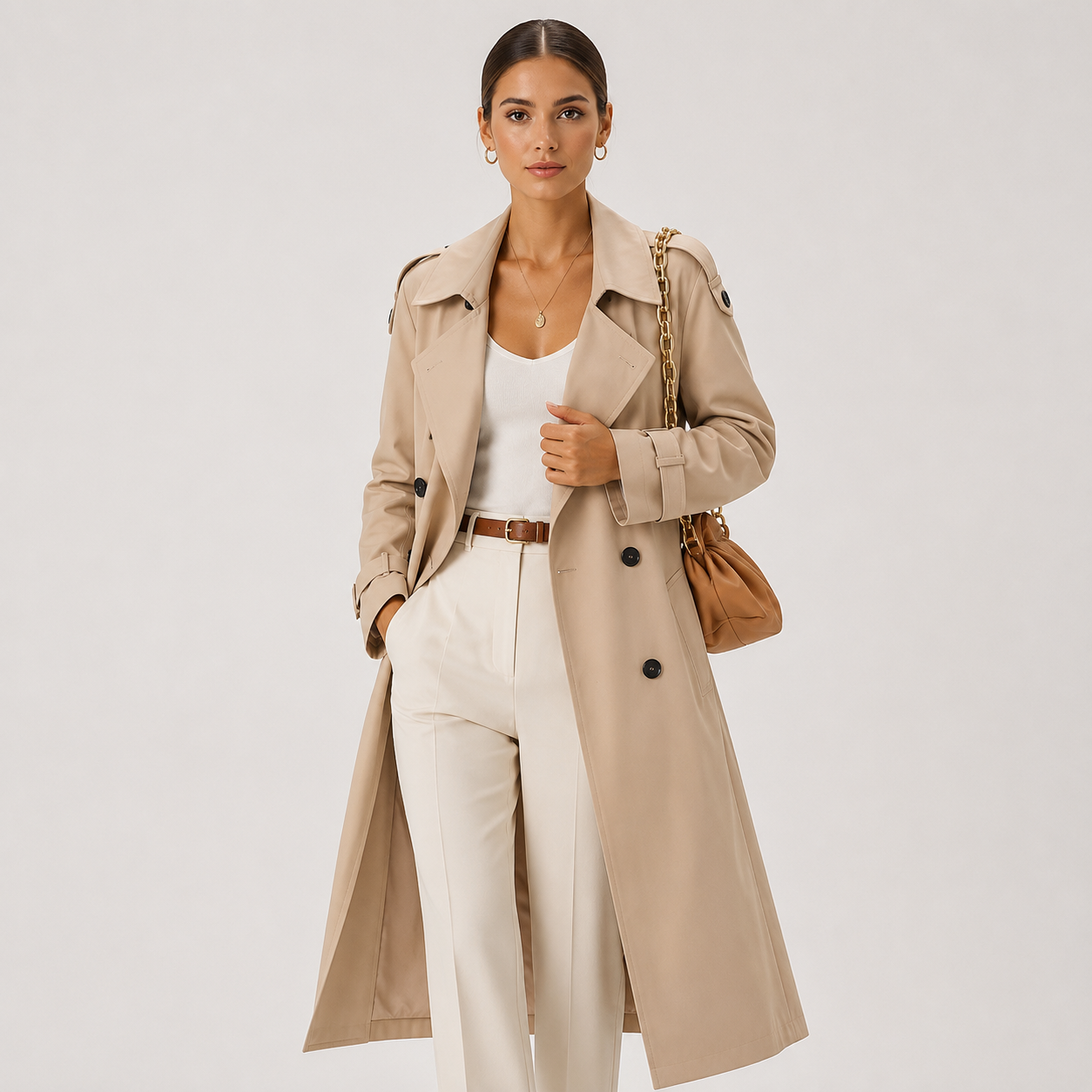 Trenchcoat Damen mit langen Ärmeln und Zweireiher-Verschluss | J&B - 5 - Jasminaboutique.com
