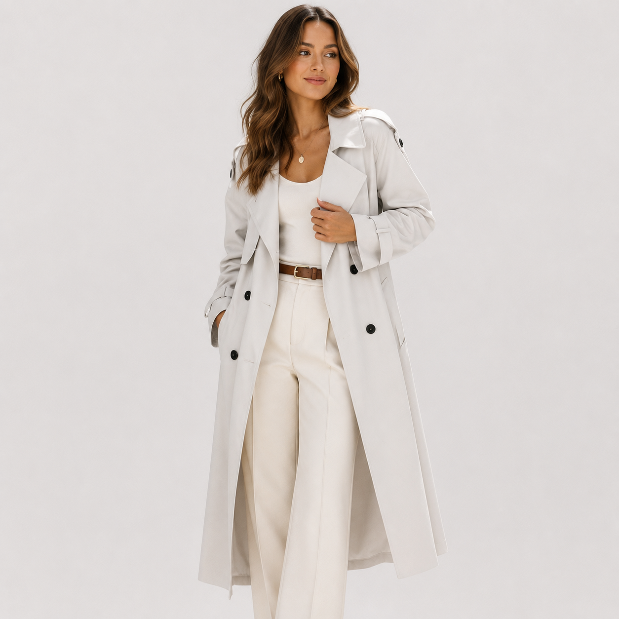 Trenchcoat Damen mit langen Ärmeln und Zweireiher-Verschluss | J&B - 7 - Jasminaboutique.com
