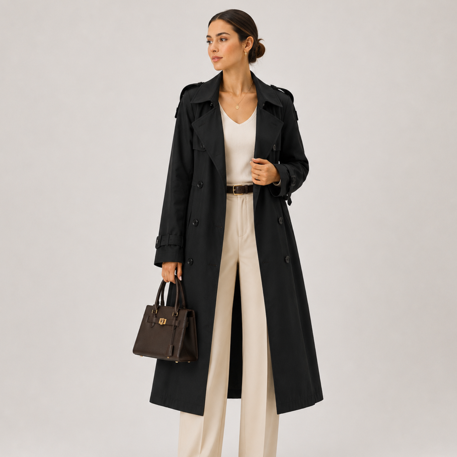 Trenchcoat Damen mit langen Ärmeln und Zweireiher-Verschluss | J&B - 9 - Jasminaboutique.com
