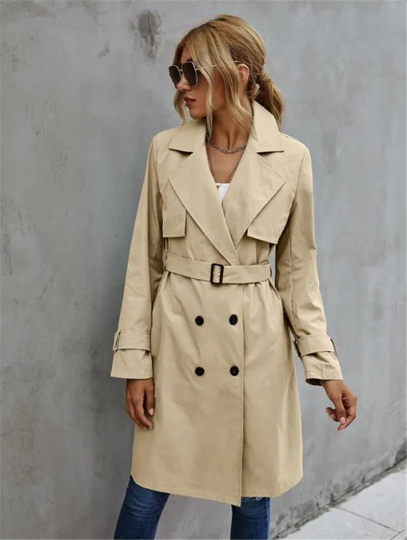 Trenchcoat Damen, klassischer Schnitt mit Taillengürtel | J&B - 6 - Jasminaboutique.com