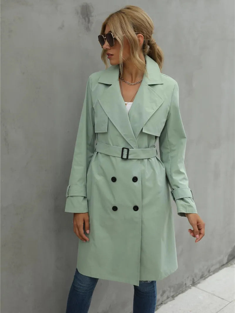 Trenchcoat Damen, klassischer Schnitt mit Taillengürtel | J&B - 7 - Jasminaboutique.com