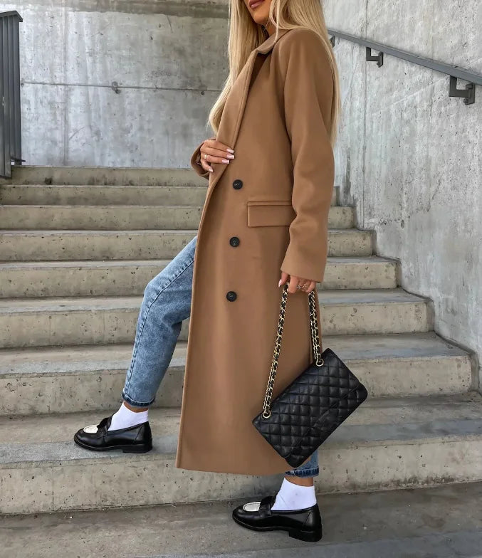 Eleganter Damenmantel mit Taillengürtel und Zweireiher | J&B - 3 - Jasminaboutique.com
