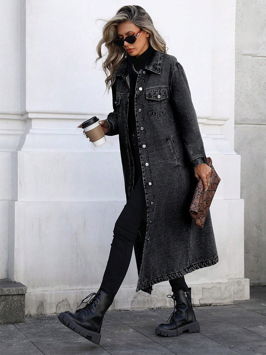 Jeansjacke Damen mit Longline-Silhouette und ausgefranstem Saum | J&B - 4 - Jasminaboutique.com