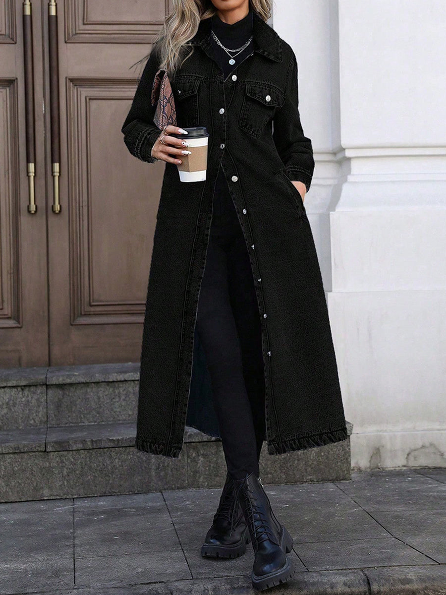 Jeansjacke Damen mit Longline-Silhouette und ausgefranstem Saum | J&B - 6 - Jasminaboutique.com
