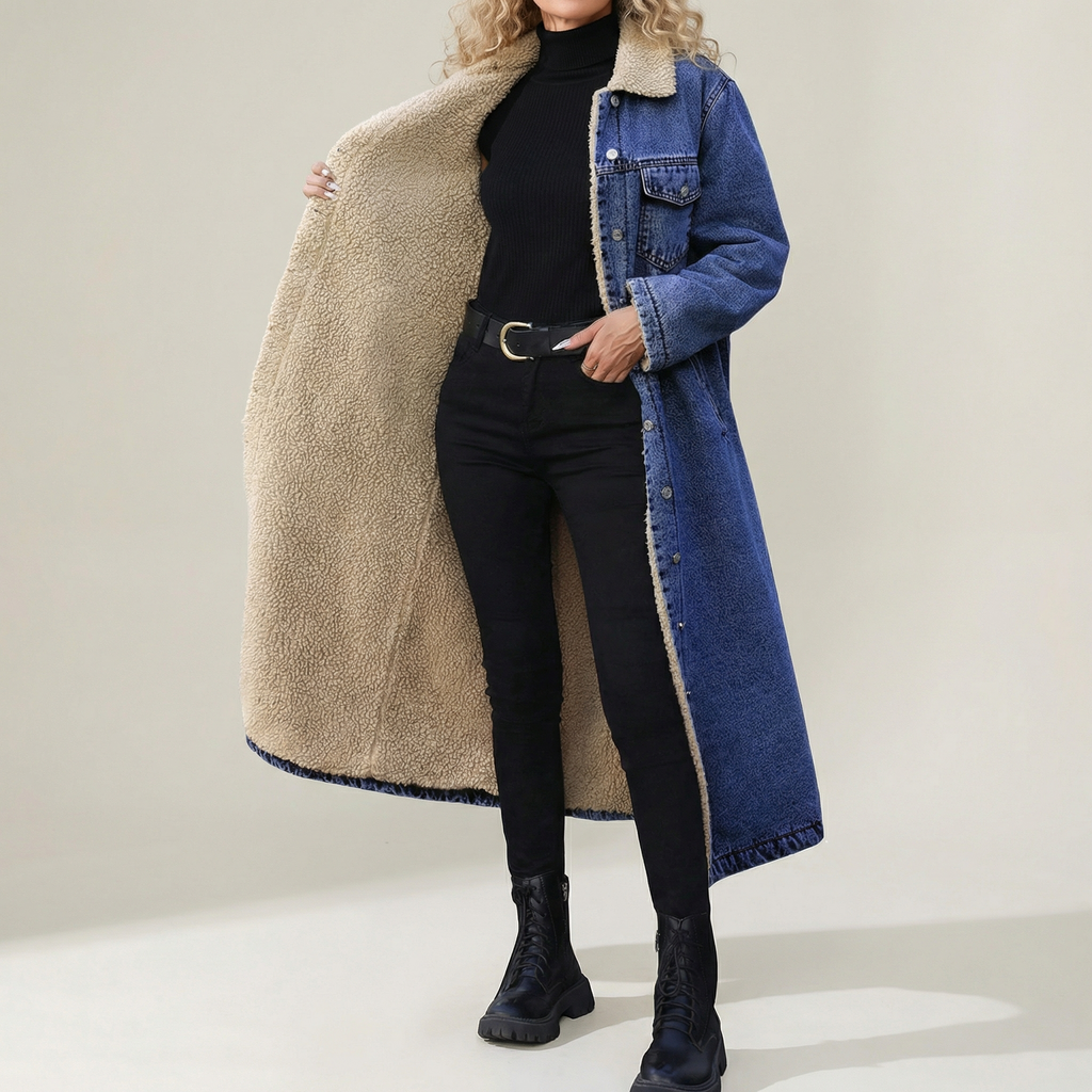 Jeansjacke Damen im Longline-Stil mit kuscheligem Futter | J&B - 3 - Jasminaboutique.com