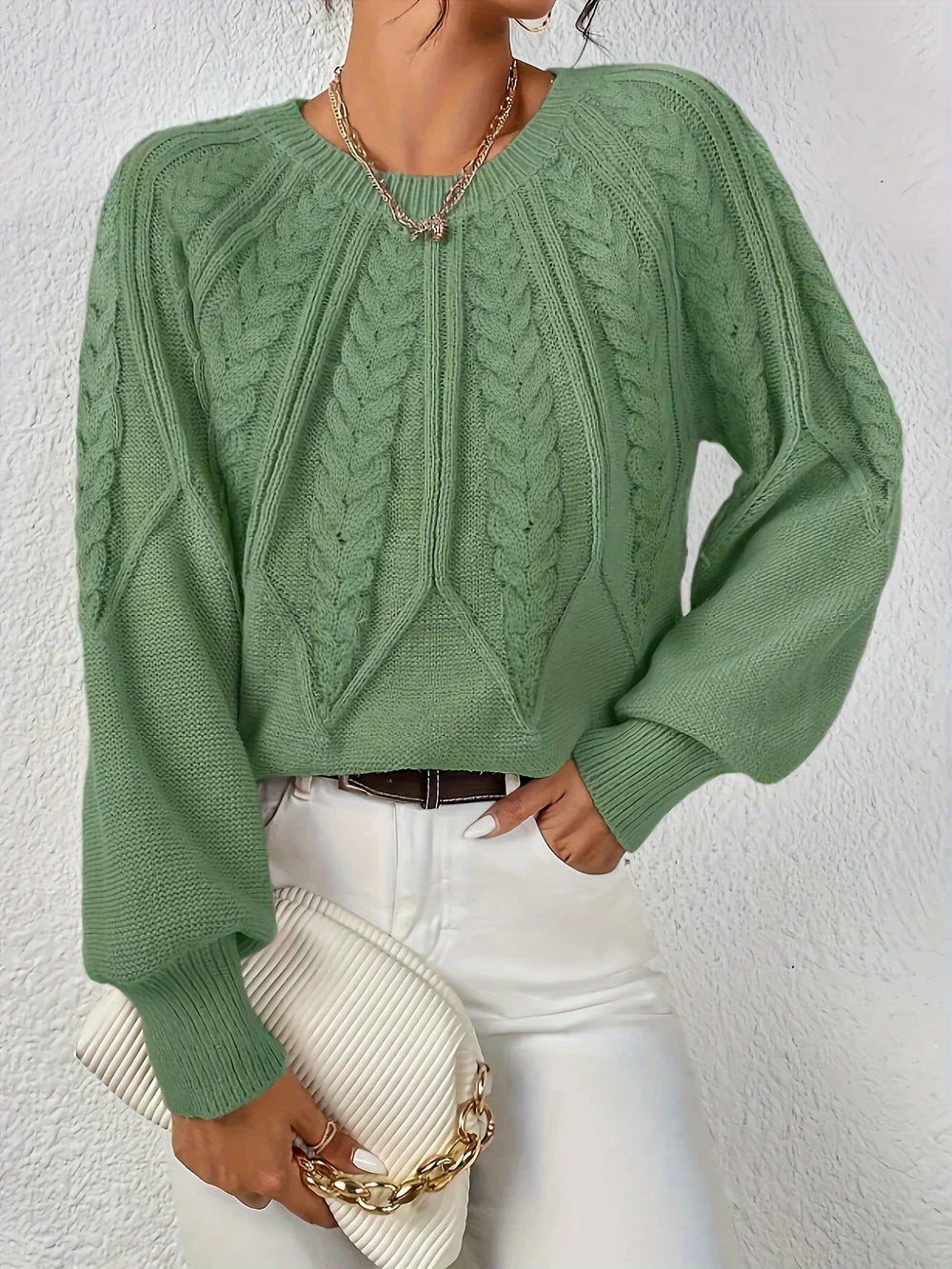 Pullover Damen mit Zopfmuster und langen Ärmeln | J&B - 1 - Jasminaboutique.com