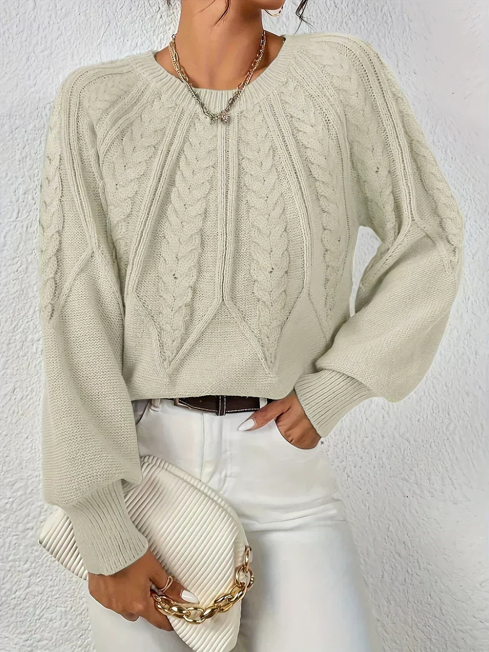 Pullover Damen mit Zopfmuster und langen Ärmeln | J&B - 3 - Jasminaboutique.com