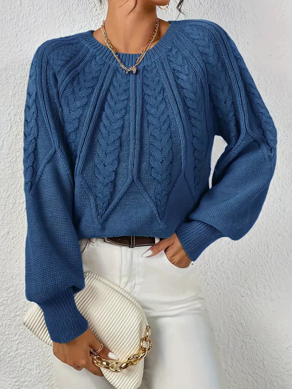Pullover Damen mit Zopfmuster und langen Ärmeln | J&B - 4 - Jasminaboutique.com