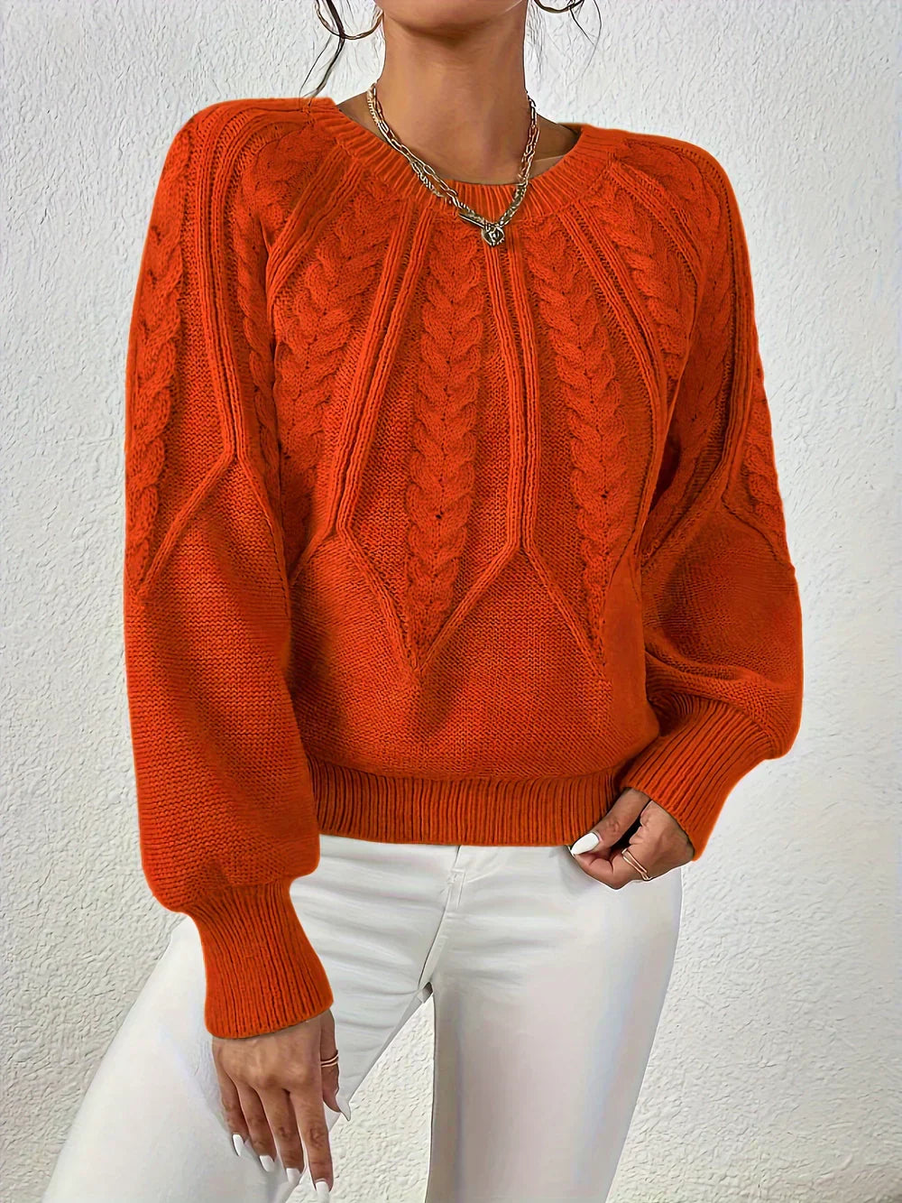 Pullover Damen mit Zopfmuster und langen Ärmeln | J&B - 5 - Jasminaboutique.com