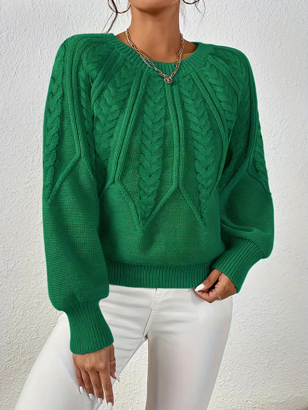 Pullover Damen mit Zopfmuster und langen Ärmeln | J&B - 6 - Jasminaboutique.com