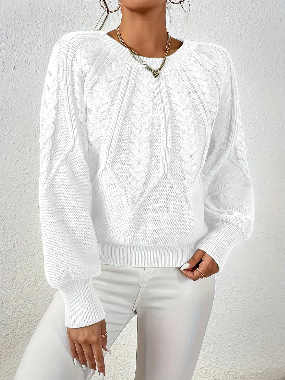 Pullover Damen mit Zopfmuster und langen Ärmeln | J&B - 8 - Jasminaboutique.com
