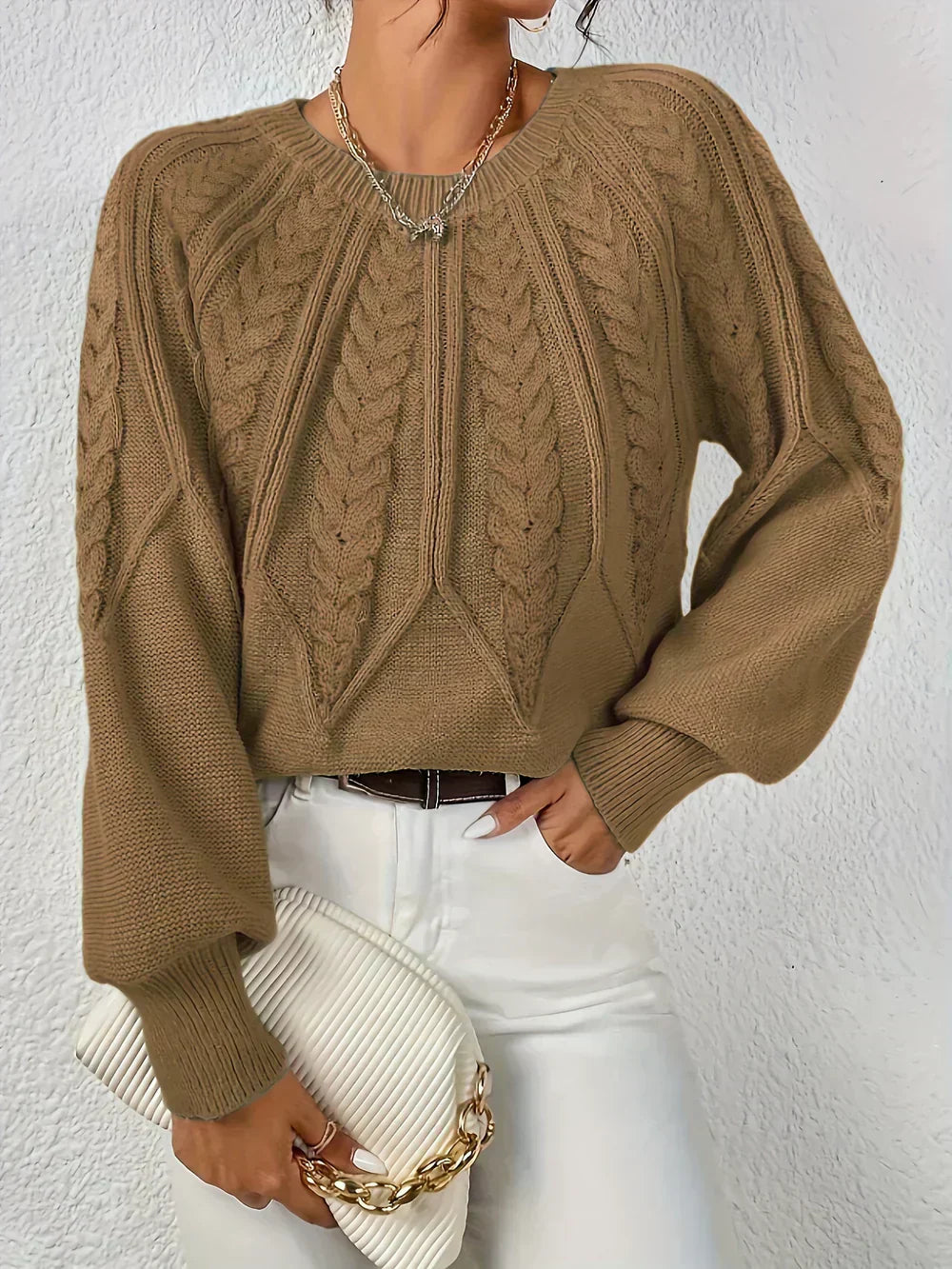 Pullover Damen mit Zopfmuster und langen Ärmeln | J&B - 9 - Jasminaboutique.com