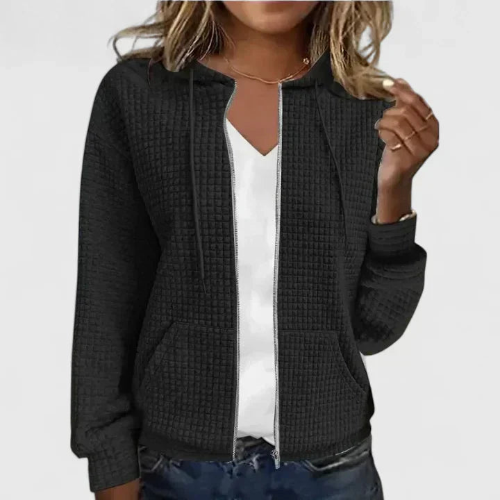 Damen Kapuzenjacke mit strukturierter Optik und praktischen Taschen | J&B - 2 - Jasminaboutique.com