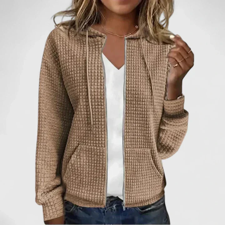 Damen Kapuzenjacke mit strukturierter Optik und praktischen Taschen | J&B - 4 - Jasminaboutique.com