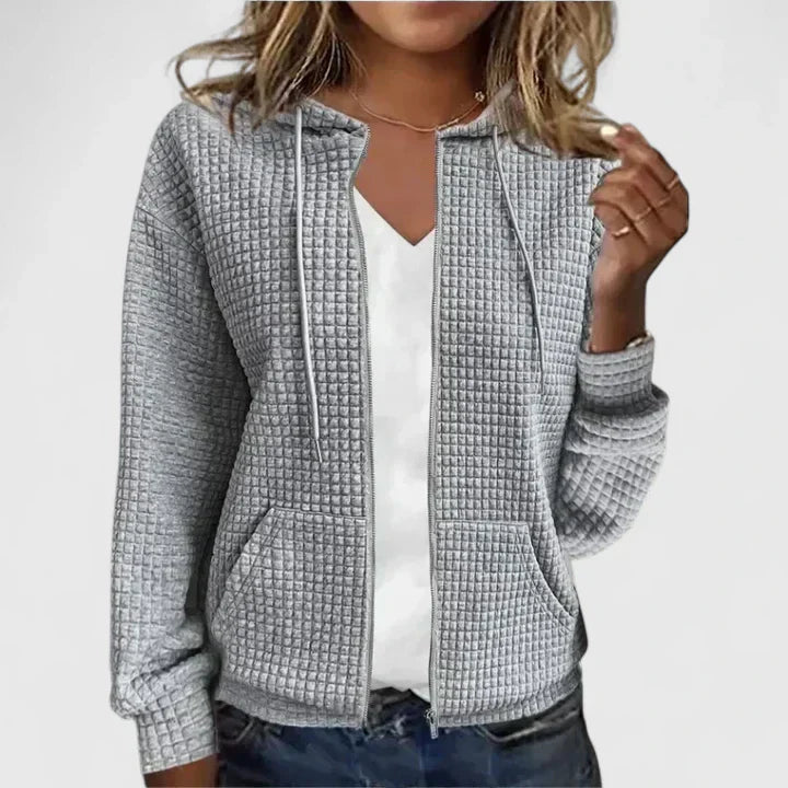 Damen Kapuzenjacke mit strukturierter Optik und praktischen Taschen | J&B - 5 - Jasminaboutique.com
