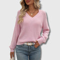Pullover Damen mit V-Ausschnitt und strukturierten Ärmeln | J&B - 1 - Jasminaboutique.com