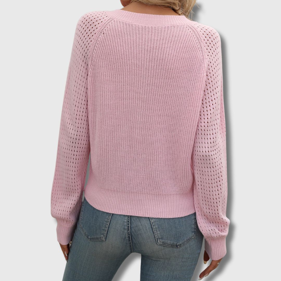 Pullover Damen mit V-Ausschnitt und strukturierten Ärmeln | J&B - 4 - Jasminaboutique.com