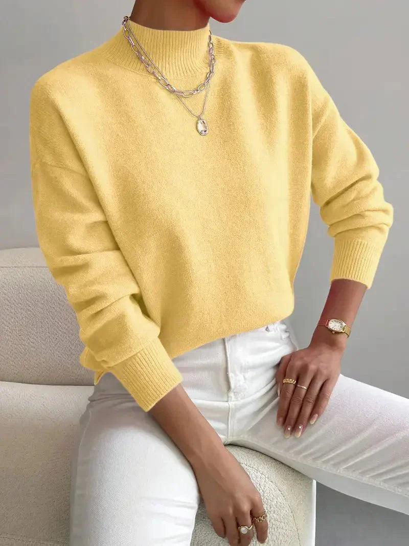 Kuscheliger Pullover Damen mit Stehkragen und gerippten Bündchen | J&B - 4 - Jasminaboutique.com