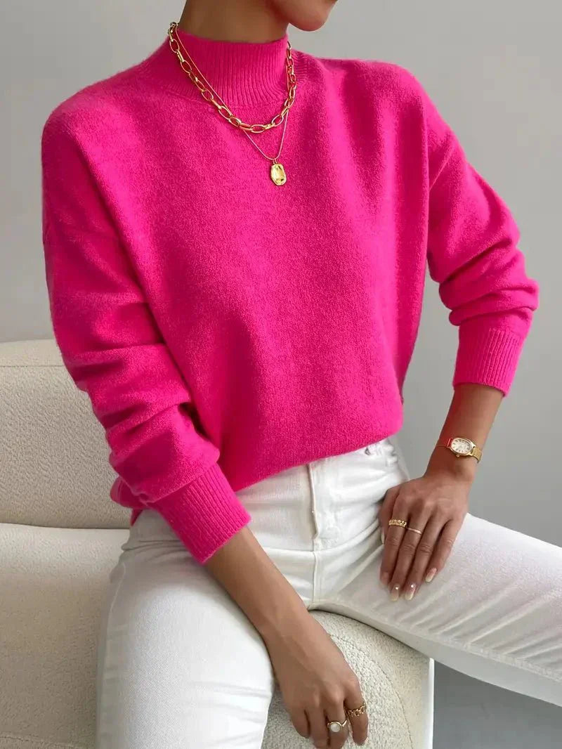 Kuscheliger Pullover Damen mit Stehkragen und gerippten Bündchen | J&B - 7 - Jasminaboutique.com