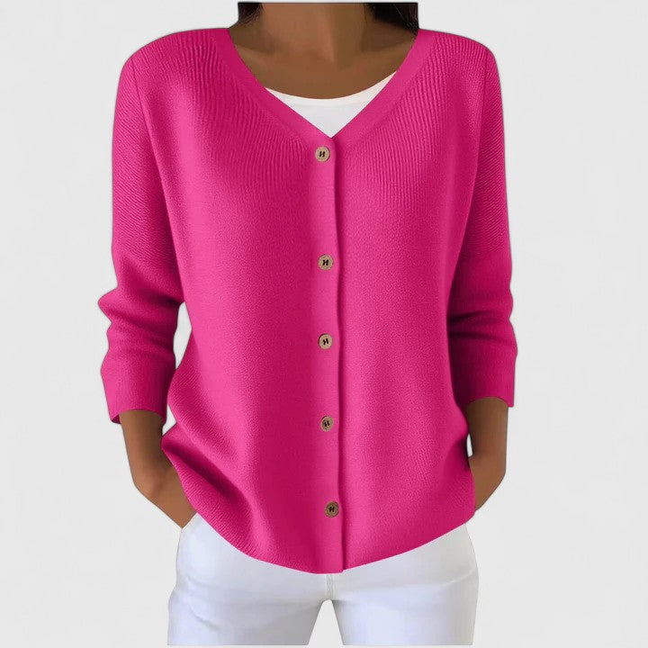 Damen Cardigan mit V-Ausschnitt und lockerer Passform | J&B - 7 - Jasminaboutique.com