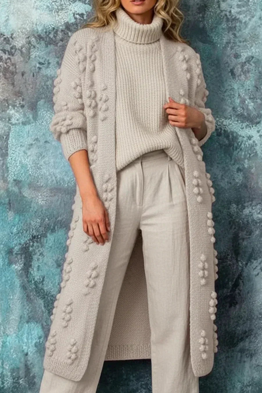 Strickcardigan Damen – Longline-Schnitt mit verspielten Pompons | J&B - 3 - Jasminaboutique.com