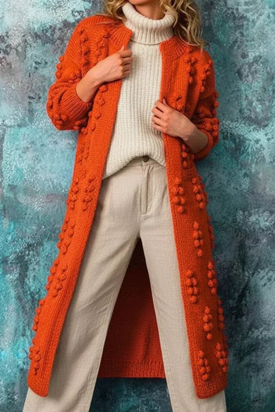 Strickcardigan Damen – Longline-Schnitt mit verspielten Pompons | J&B - 5 - Jasminaboutique.com