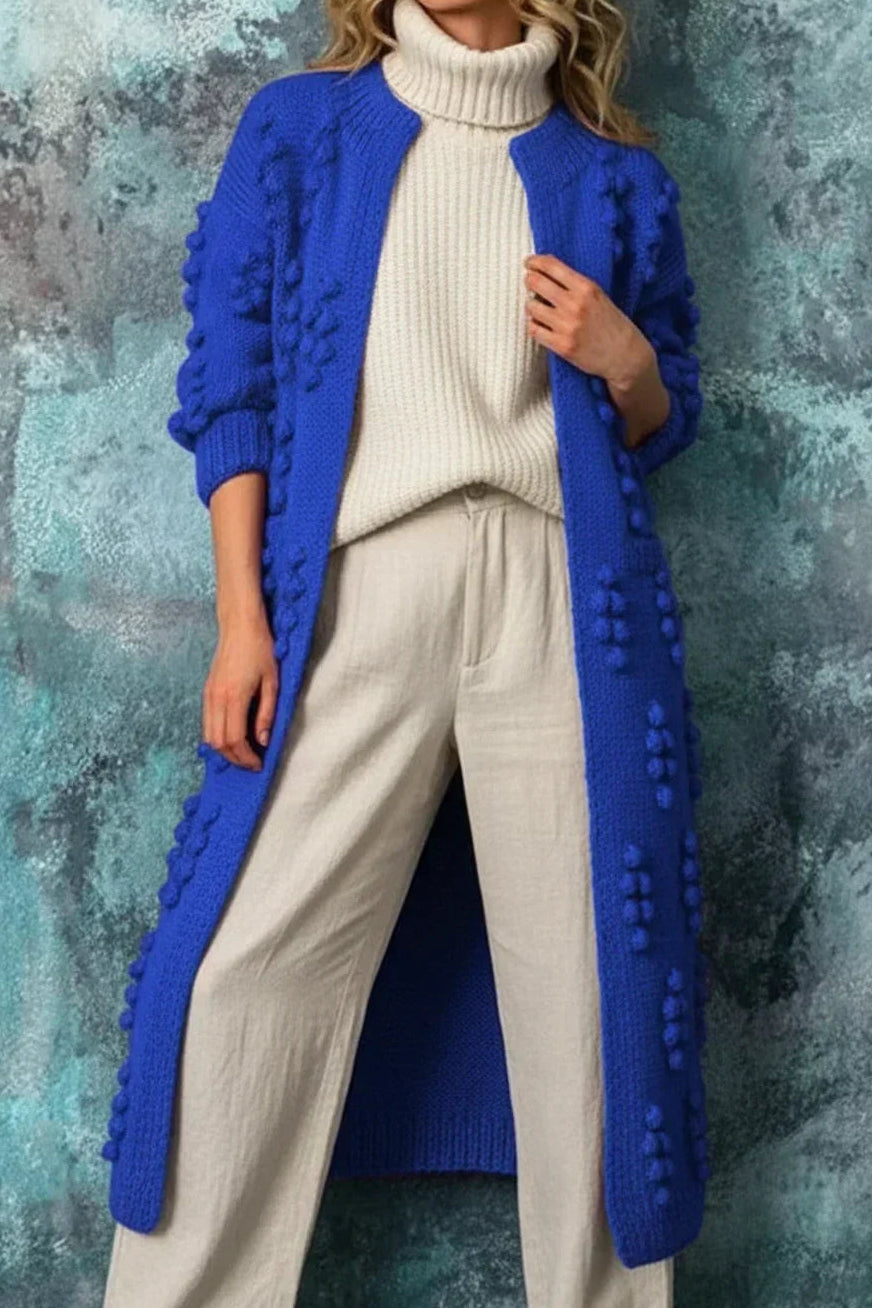 Strickcardigan Damen – Longline-Schnitt mit verspielten Pompons | J&B - 6 - Jasminaboutique.com
