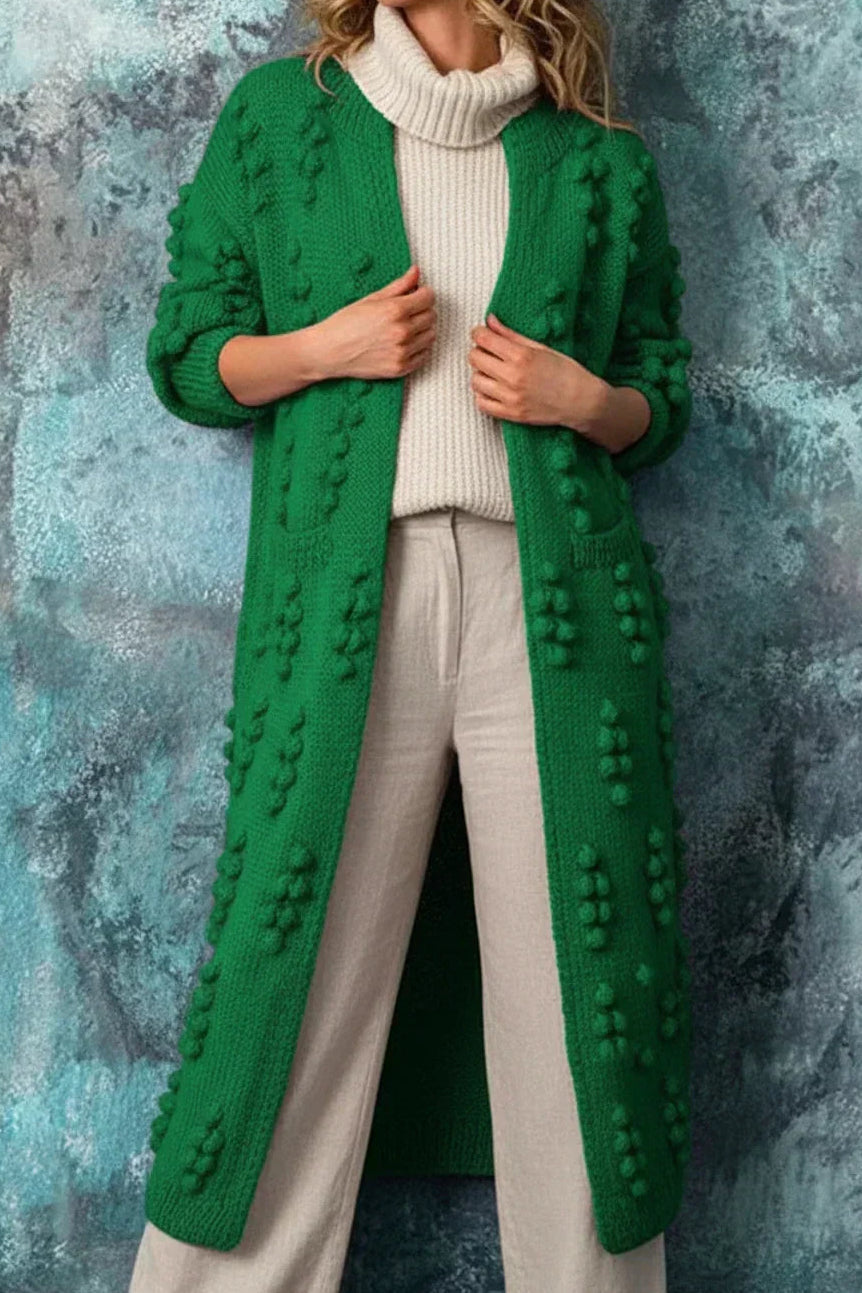 Strickcardigan Damen – Longline-Schnitt mit verspielten Pompons | J&B - 7 - Jasminaboutique.com