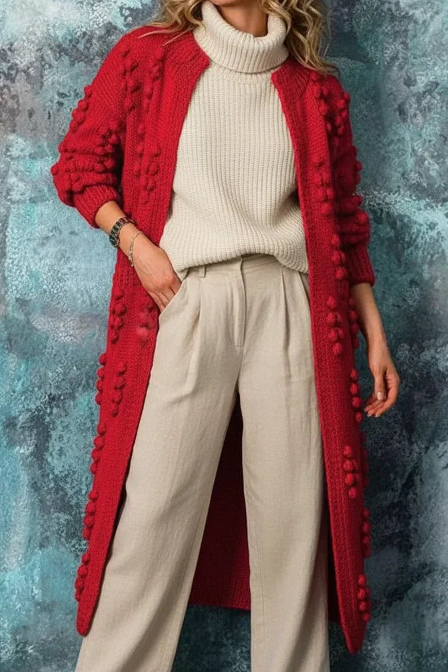 Strickcardigan Damen – Longline-Schnitt mit verspielten Pompons | J&B - 8 - Jasminaboutique.com