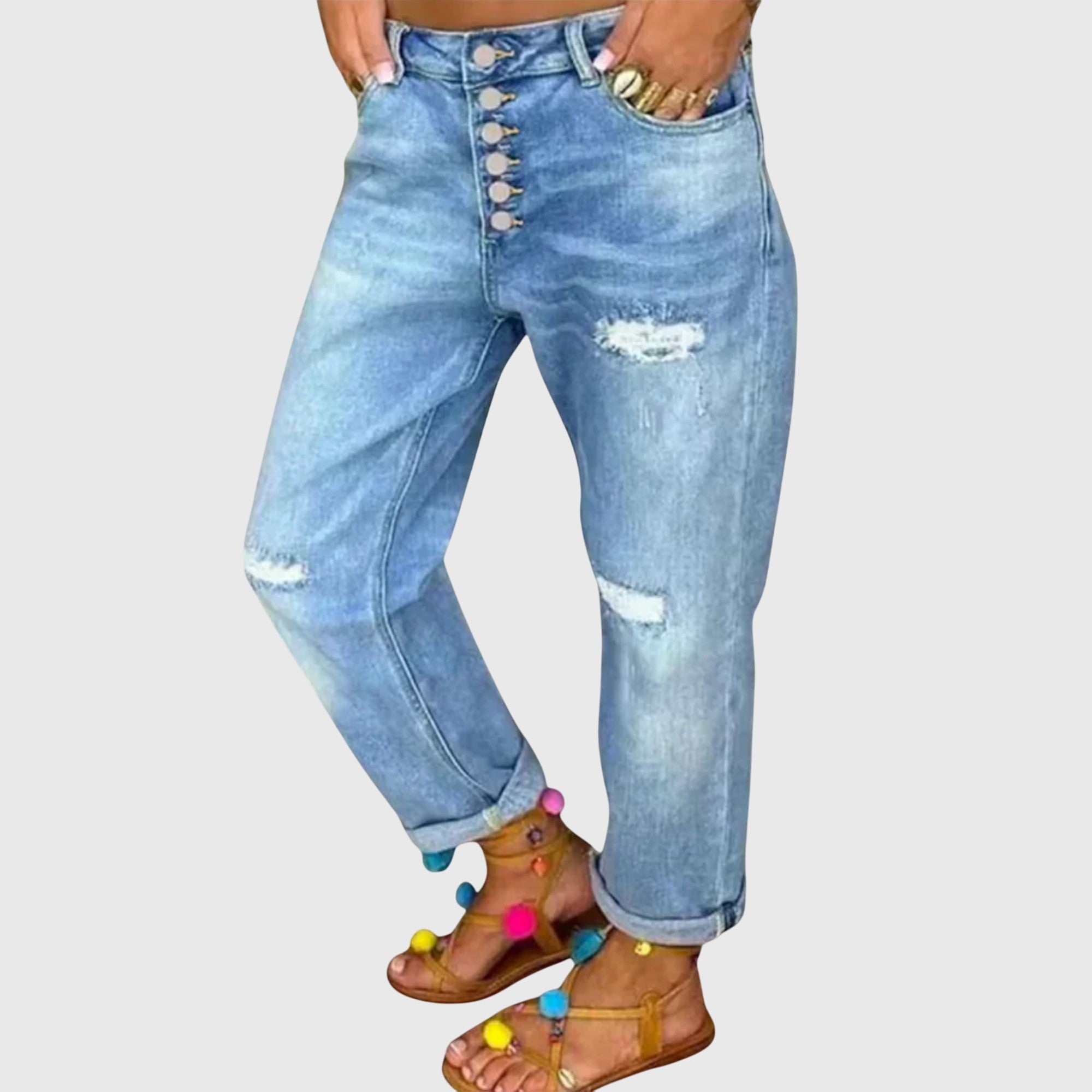 Damenjeans mit hoher Taille und Used-Look | J&B - 1 - Jasminaboutique.com
