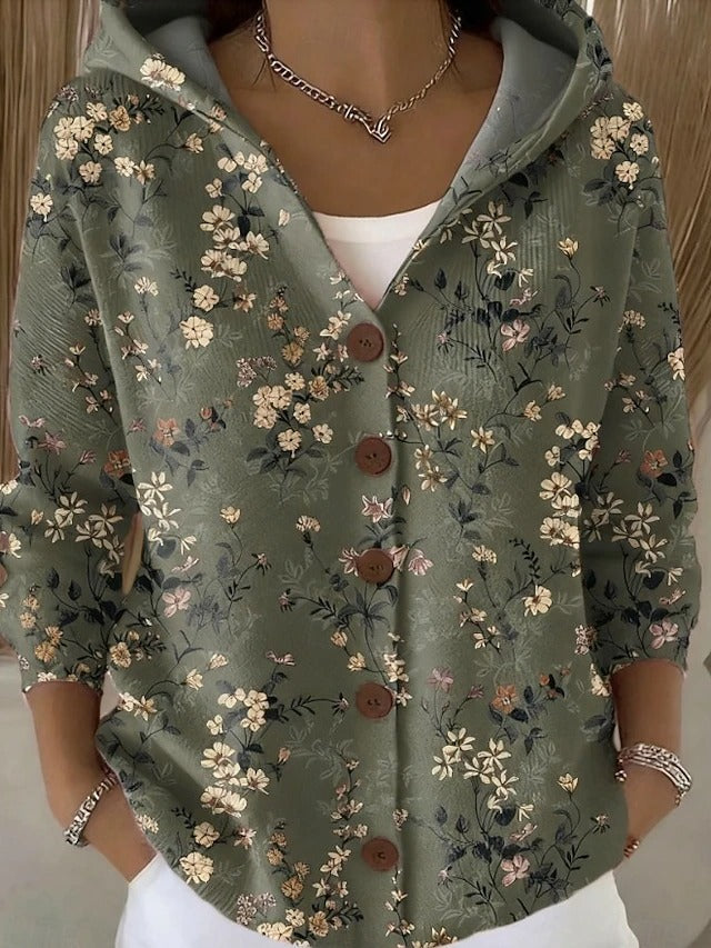 Damen-Strickjacke mit Kapuze, Knopfleiste und einzigartigen Mustern - 4 - Jasminaboutique.com
