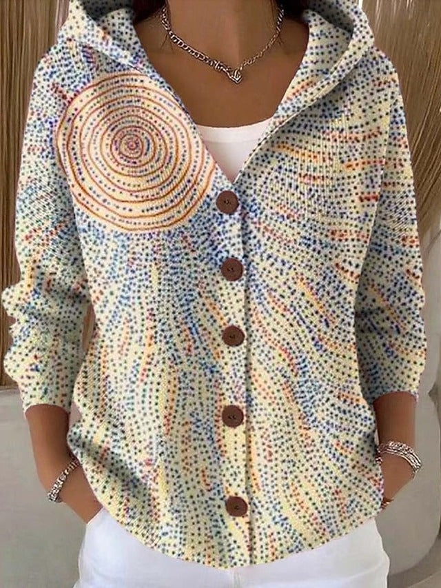 Damen-Strickjacke mit Kapuze, Knopfleiste und einzigartigen Mustern - 6 - Jasminaboutique.com