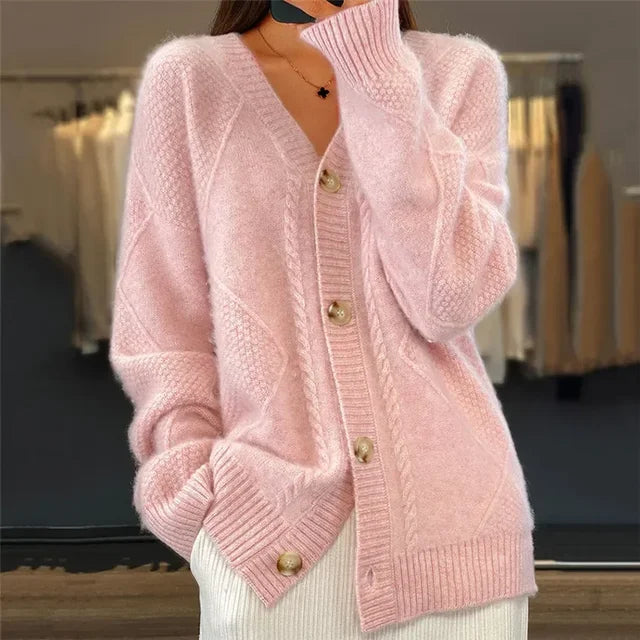 Damen-Strickjacke – Weicher Strickpullover mit Knopfleiste und langen Ärmeln - 3 - Jasminaboutique.com
