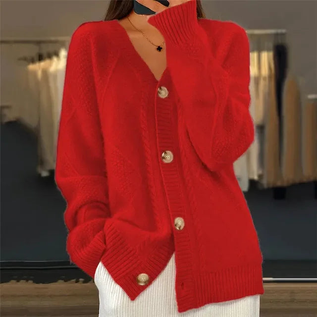 Damen-Strickjacke – Weicher Strickpullover mit Knopfleiste und langen Ärmeln - 4 - Jasminaboutique.com
