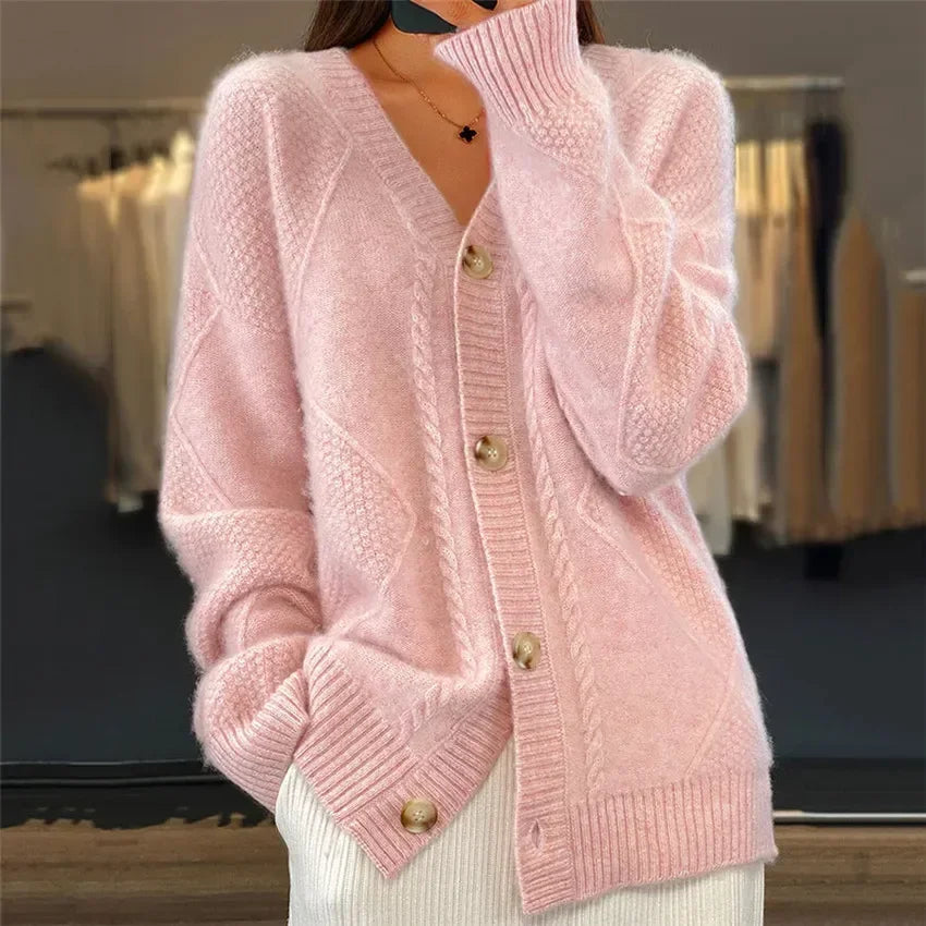 Damen-Strickjacke – Weicher Strickpullover mit Knopfleiste und langen Ärmeln - 5 - Jasminaboutique.com