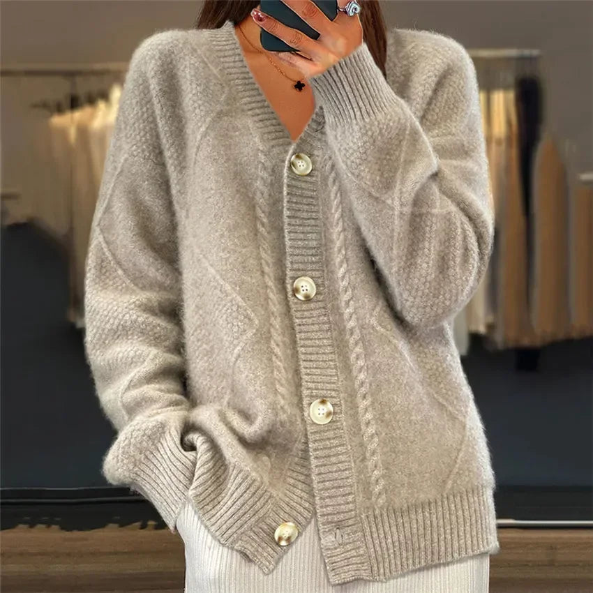 Damen-Strickjacke – Weicher Strickpullover mit Knopfleiste und langen Ärmeln - 8 - Jasminaboutique.com
