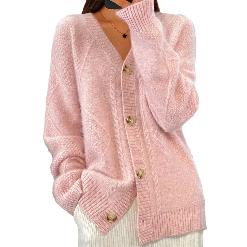 Damen-Strickjacke – Weicher Strickpullover mit Knopfleiste und langen Ärmeln - 9 - Jasminaboutique.com