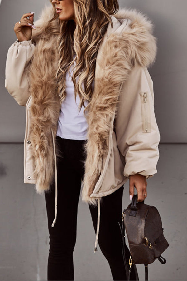 Damen-Parka, kurz geschnitten, mit Kunstfellbesatz und Kapuze - 2 - Jasminaboutique.com