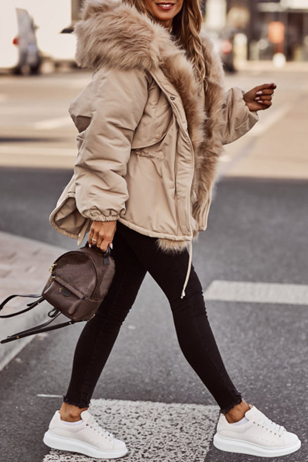 Damen-Parka, kurz geschnitten, mit Kunstfellbesatz und Kapuze - 5 - Jasminaboutique.com