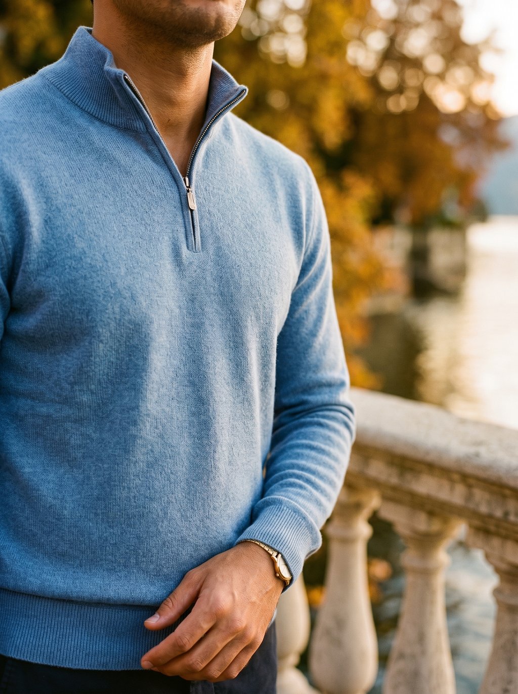 Herrenpullover mit hohem Kragen und halbem Reißverschluss - 3 - Jasminaboutique.com