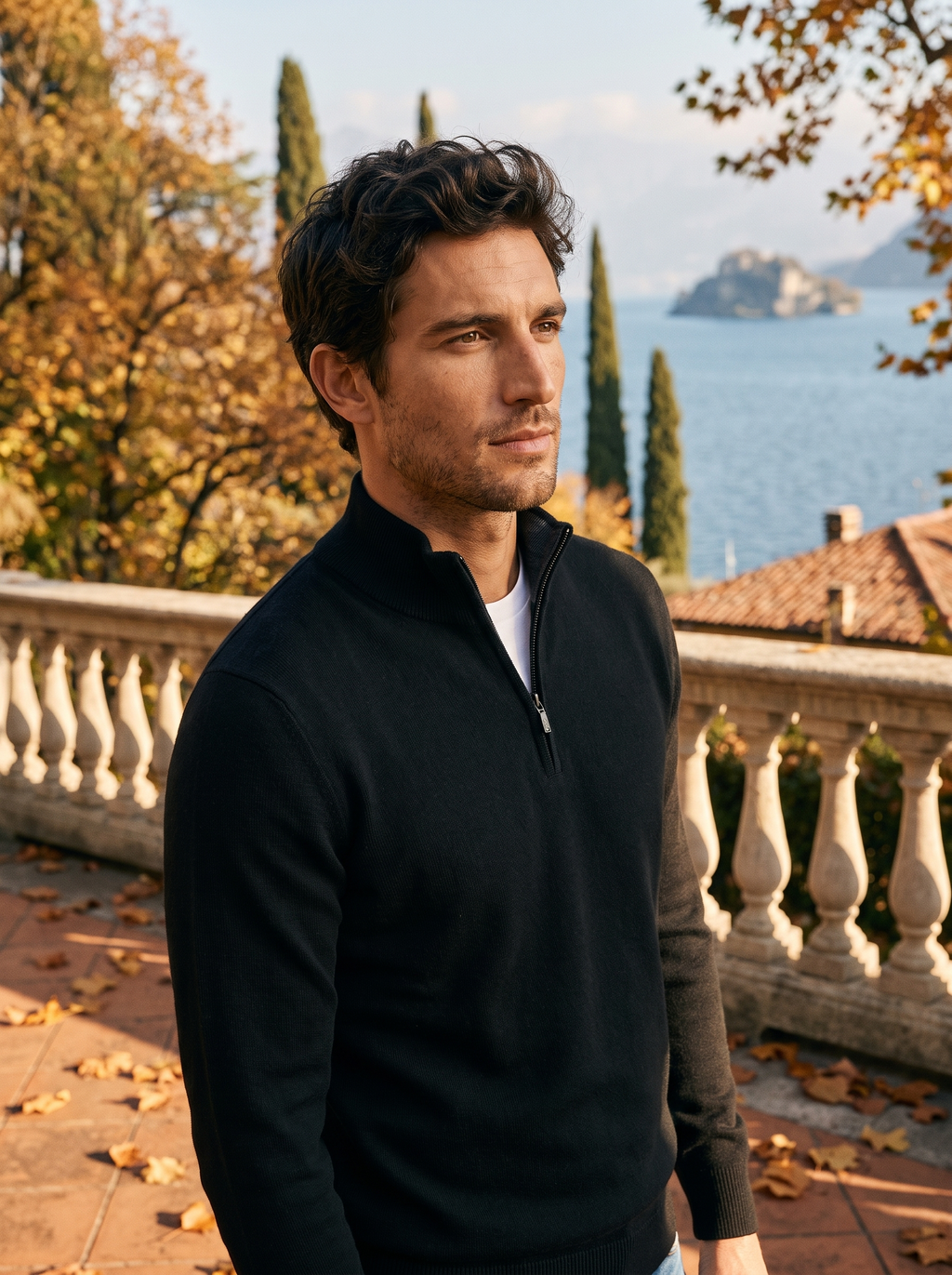 Herrenpullover mit hohem Kragen und halbem Reißverschluss - 5 - Jasminaboutique.com