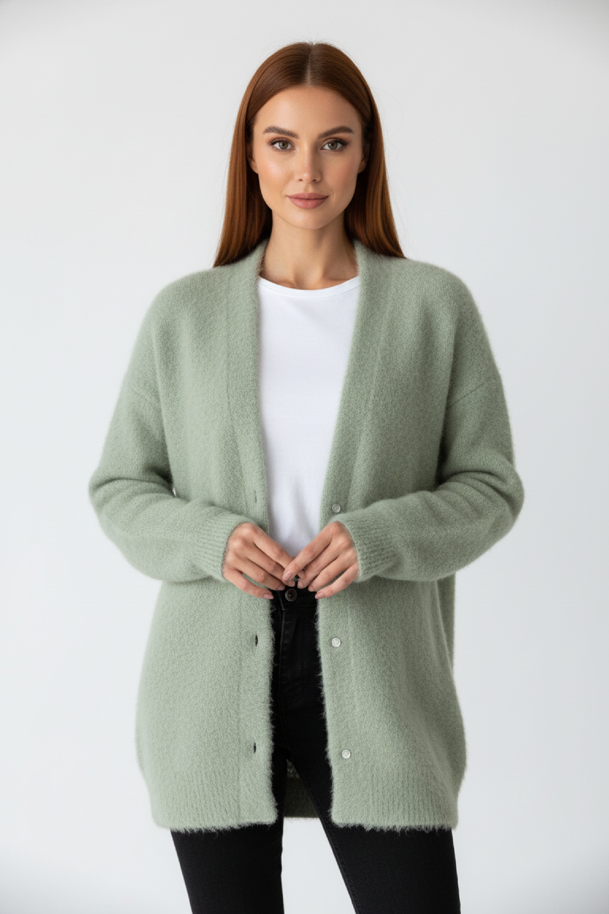 Damen-Strickjacke in weicher Passform mit Knopfleiste und eleganter Silhouette - 1 - Jasminaboutique.com