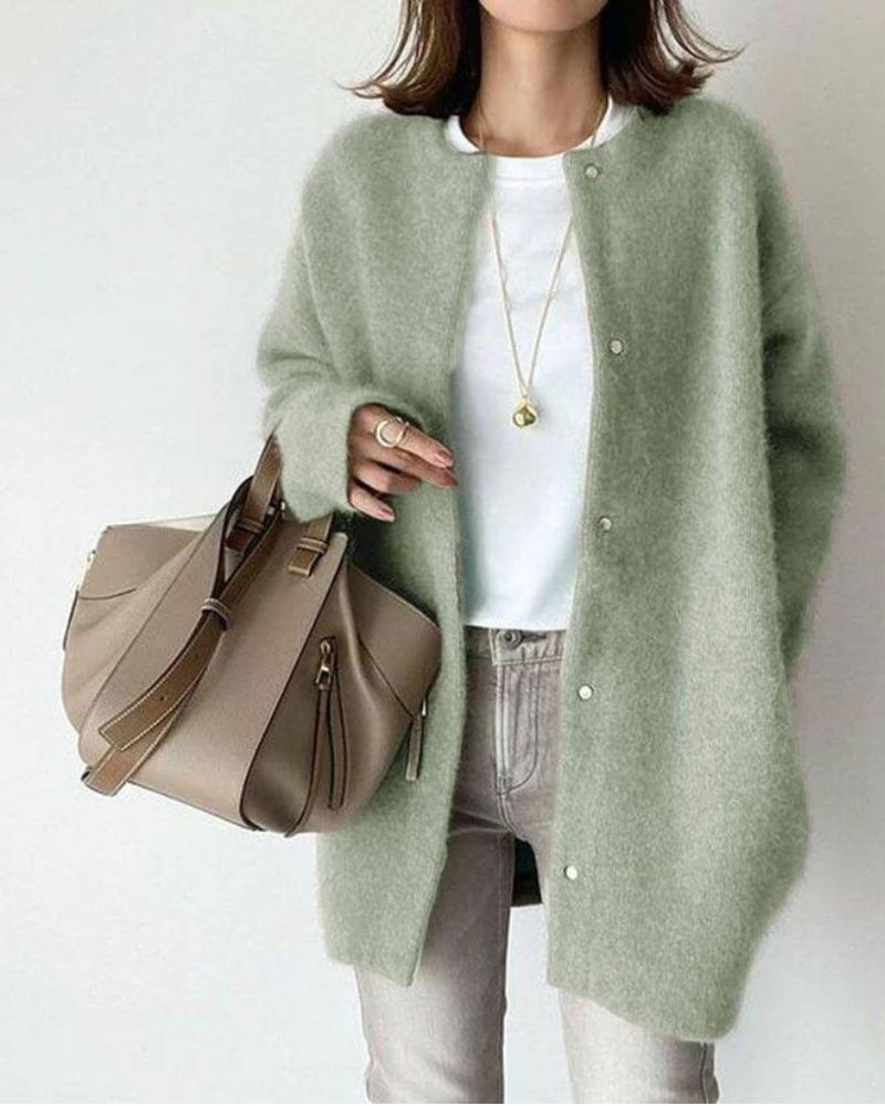 Damen-Strickjacke in weicher Passform mit Knopfleiste und eleganter Silhouette - 2 - Jasminaboutique.com